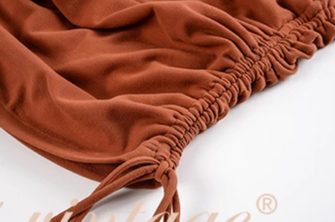 Le Palais Vintage Golden Brown Maillard hooded wide-shouldered slim-fitting pleated hip wrap KIM