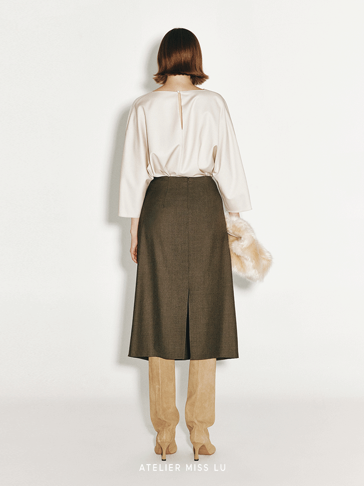ATELIER MISS LU Drape-Neck Worsted Wool Top - AILEEN
