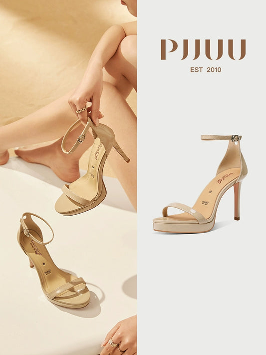 PJJUU Nude Round Open Toe Strap High Heels  - SLEEK.