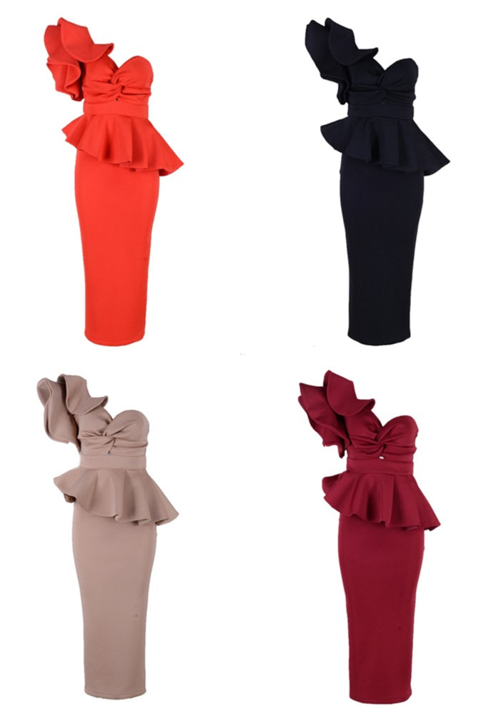 DOLLY Elegant French Style Off Shoulder Ruffle Short Top+ High Waist Skirt-LOIS