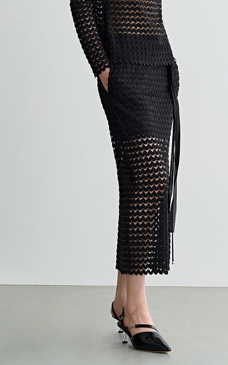 COMME MOI  women's black cut-out side slit straight skirt - DELIAH.