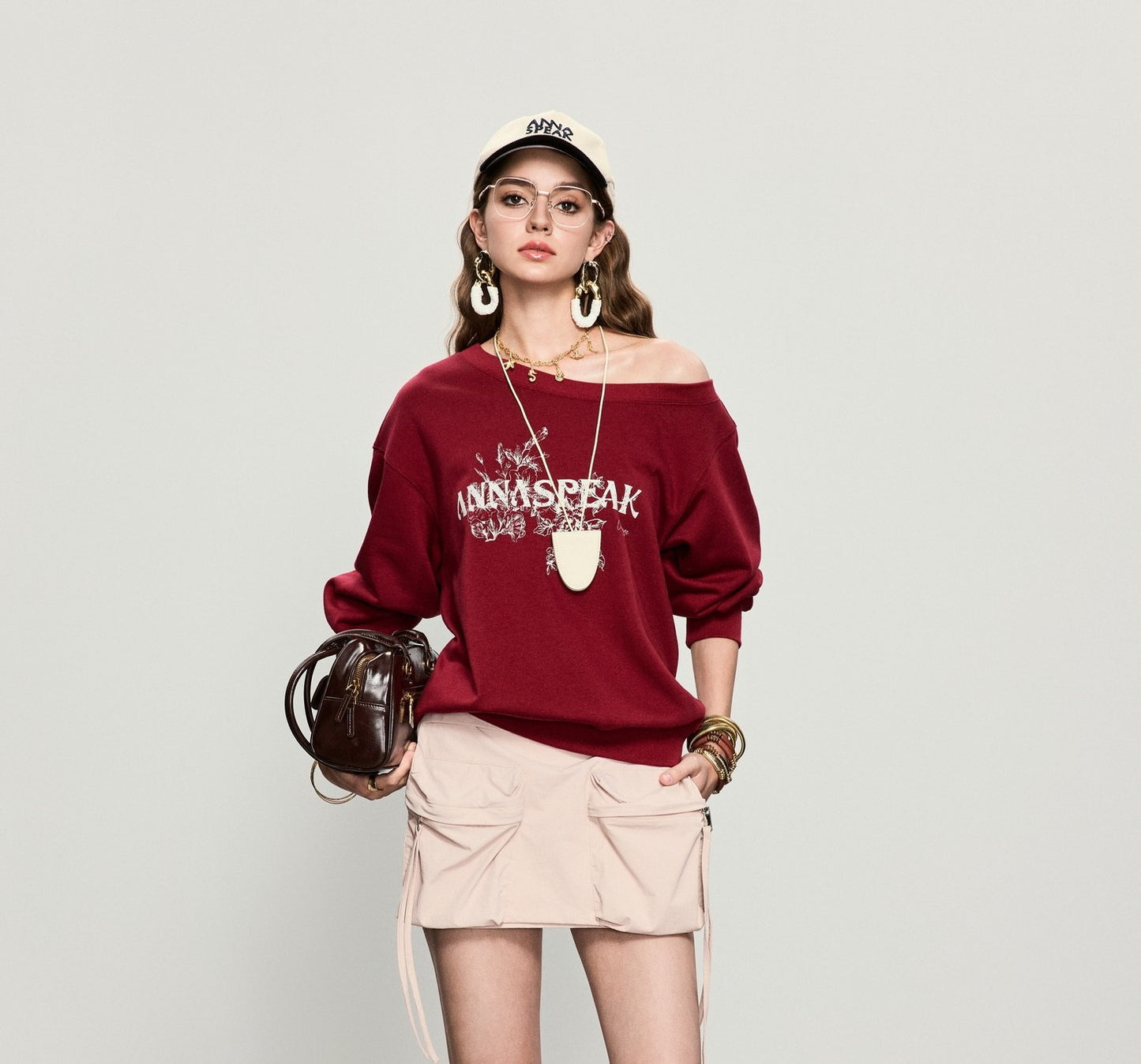 ANNASPEAK crew neck mottled distressed printed sweatshirt-PAMP.