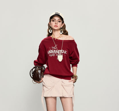 ANNASPEAK crew neck mottled distressed printed sweatshirt-PAMP.
