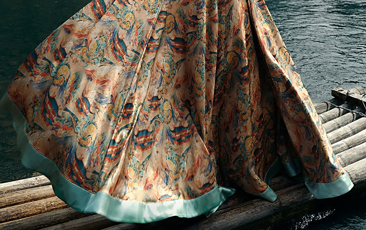 HECO Chinese Contrast Mural Big Swing Fishtail Skirt - MIGRO.