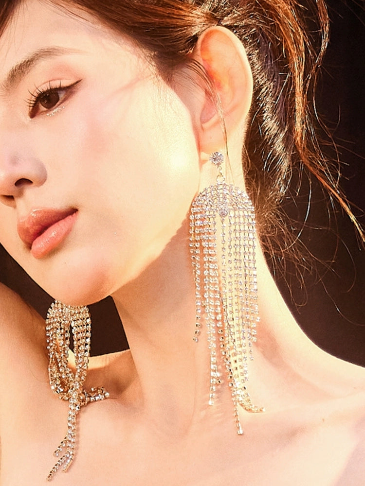 DOLLY Luxury Large Diamond Stylish Tassel Earring-JENNIE