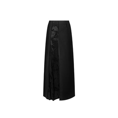 TUYUE Black Improved Horse Face Satin Woven Raw Edge Skirt- ASHLEY.