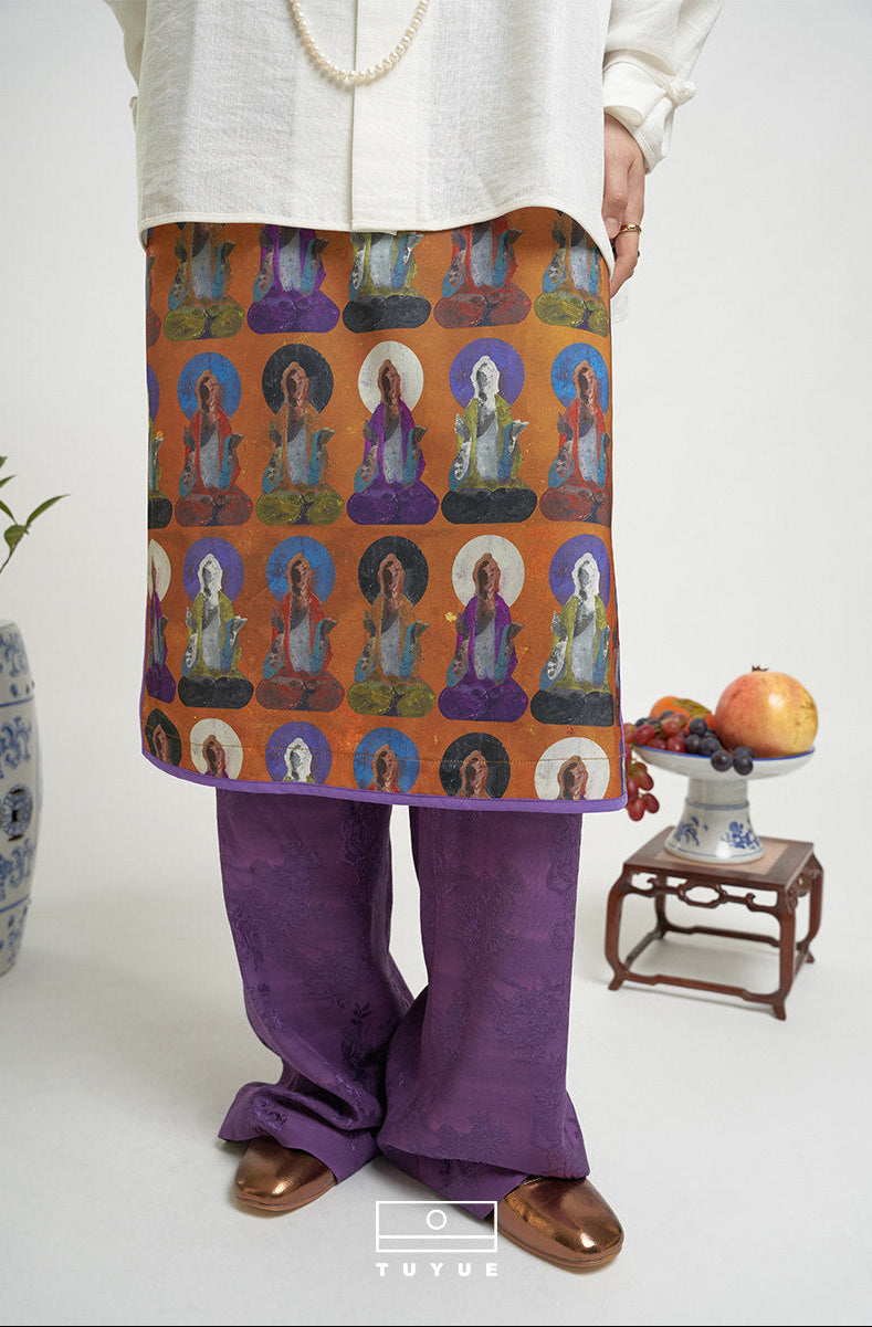 TUYUE Dunhuang Mural Print Side Slit H-shaped skirt- CHRIS.