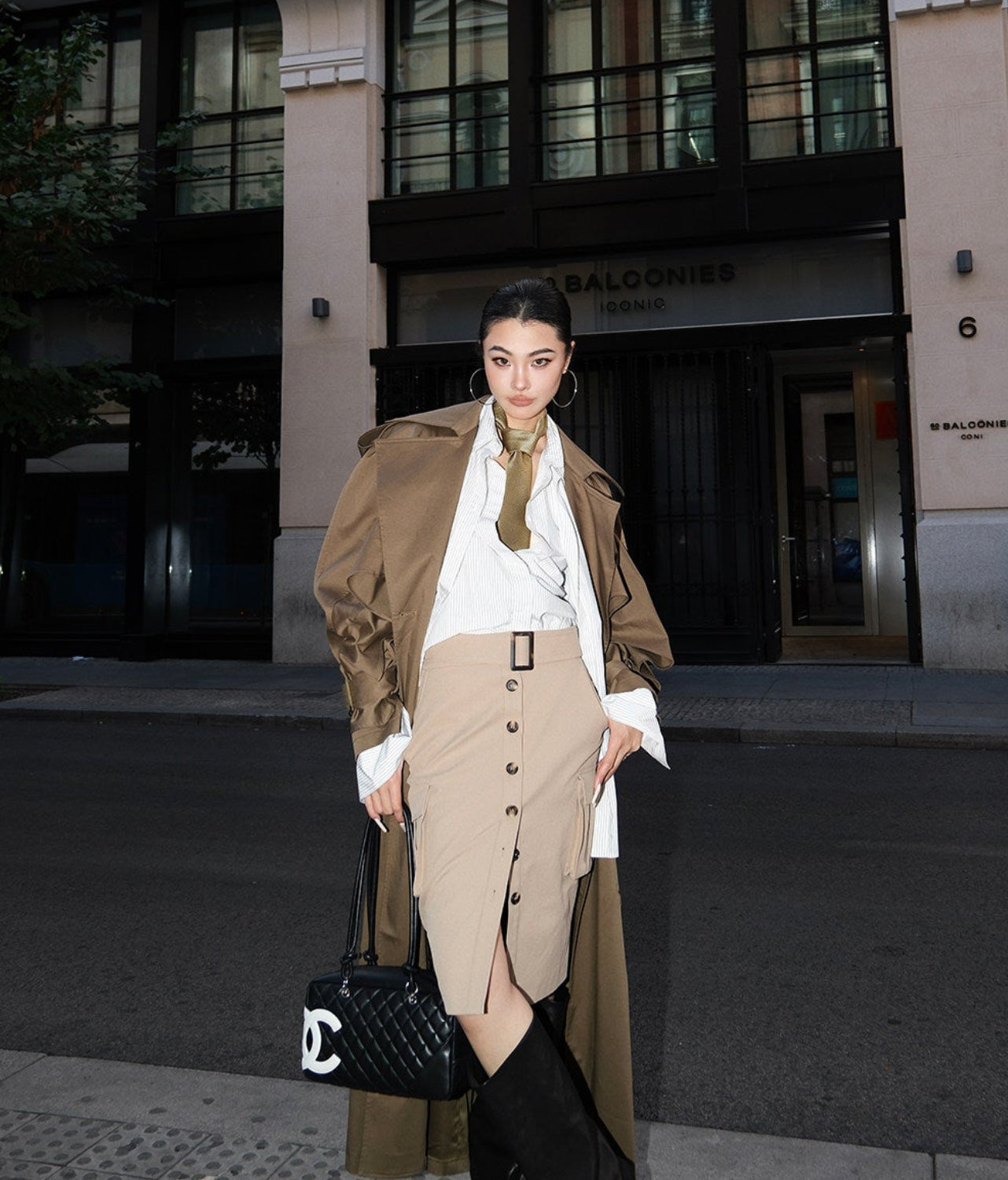 MEI SANGUAN Khaki mid-length skirt - BRYAN