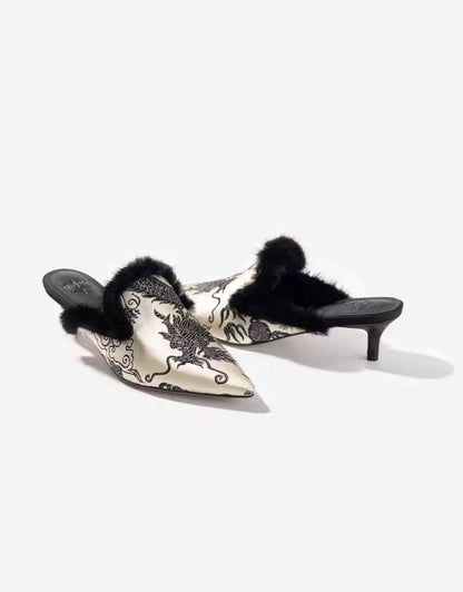 B-FEI New Chinese fur pointed toe heel-KAKA.