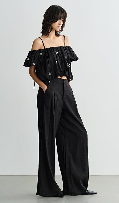 COMME MOI women's light linen wide-leg pant suit set - MESSIAH.