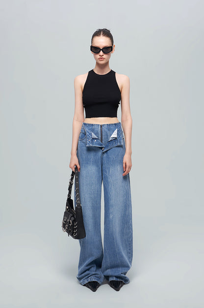 ANNAKIKI Nich Retro fried color loose wide-leg jeans for women-IZUMI