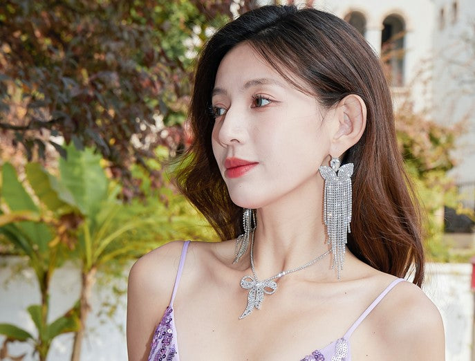 DOLLY Elegant White Diamond Tassel Earring-NONNA