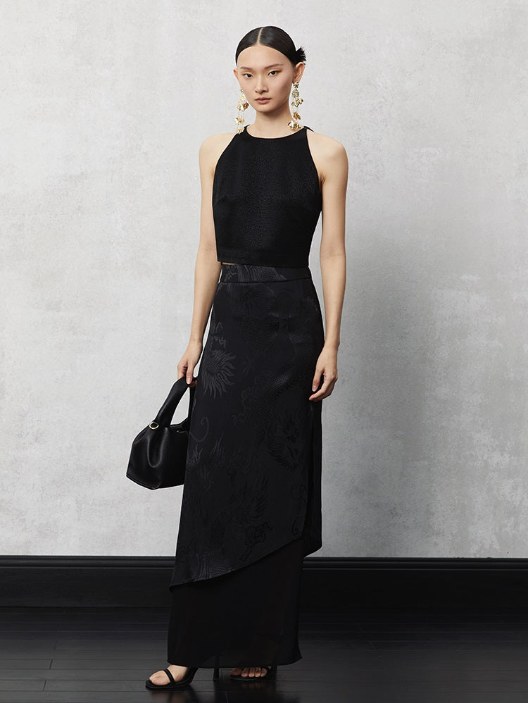 HECO acetate tulle high waisted cascading long skirt summer - lion.