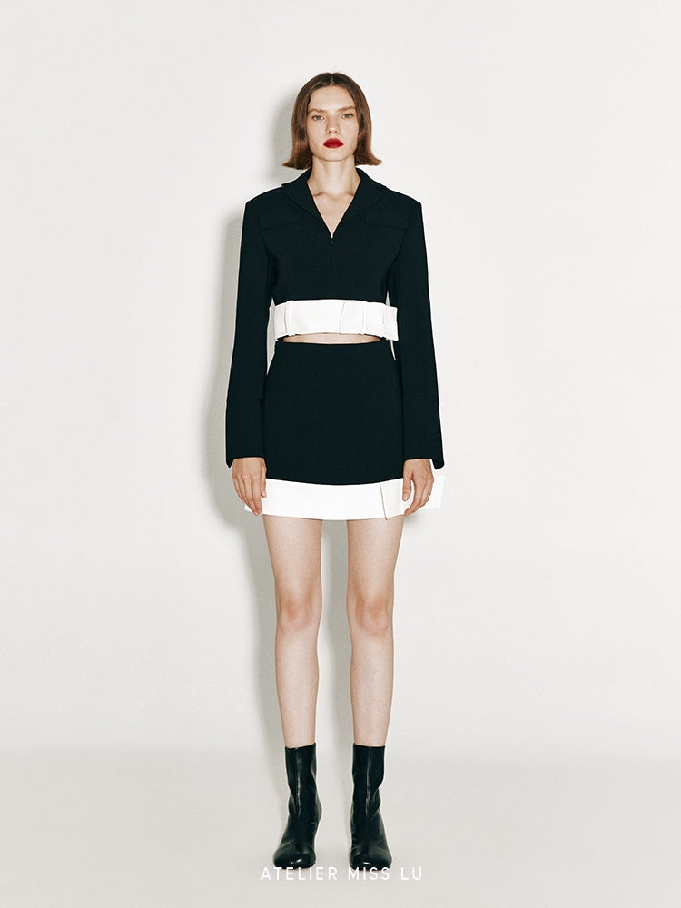 ATELIER MISS LU hem ribbon design contrast mini-A-line skirt - STEPHANIE.