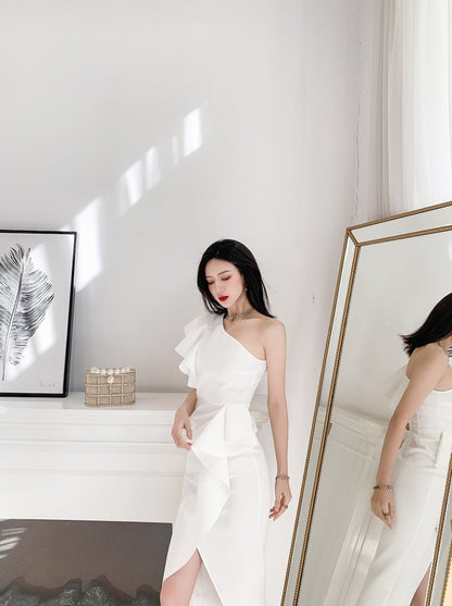 DOLLY Elegant Retro Style Sleeveless Tube Top Long Slit Business Dinner Dress-KIKE