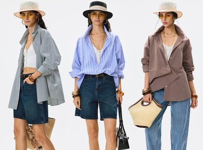 ANNASPEAK multi-wear French side buckle long staple cotton  style shirt-MYSTIC.
