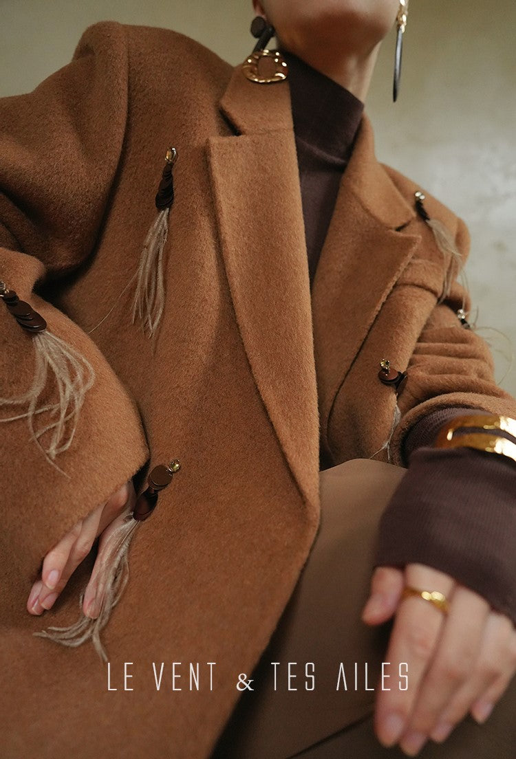 LE VENT&TES AILES luxury wool reversible ostrich feather blazer coat-MAVS.