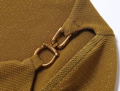 WANGXO | Xinghai Bright Silk Knit Swing Collar Metal Chain Top- LILA.