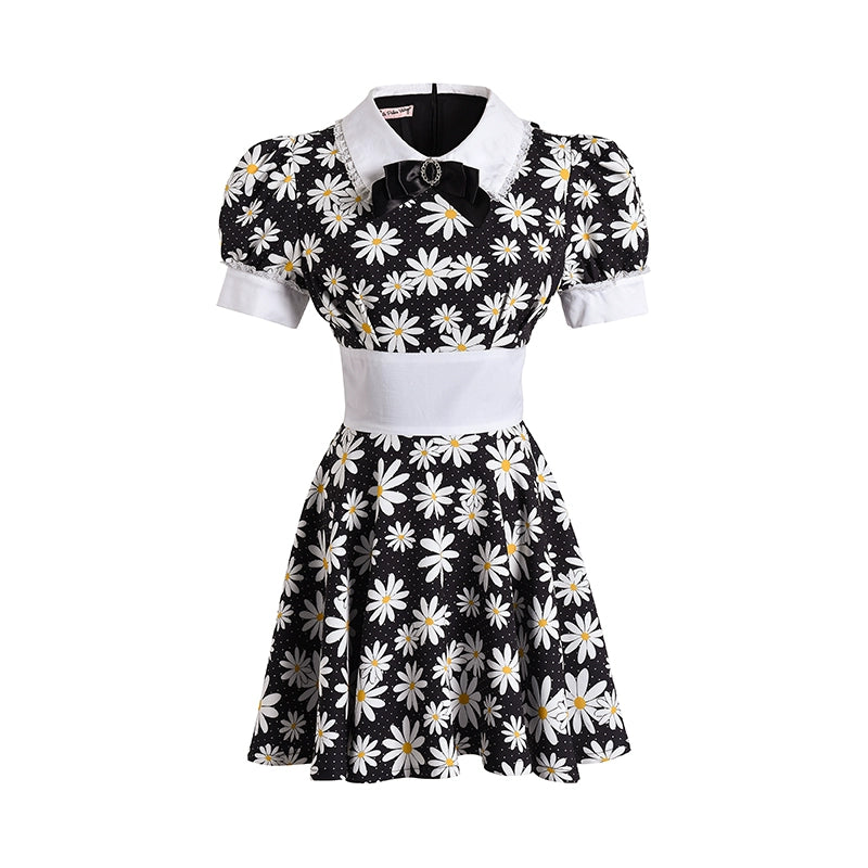 Le Palais Vintage   Doll Puff Sleeve Cinched Waist Dress-FANA