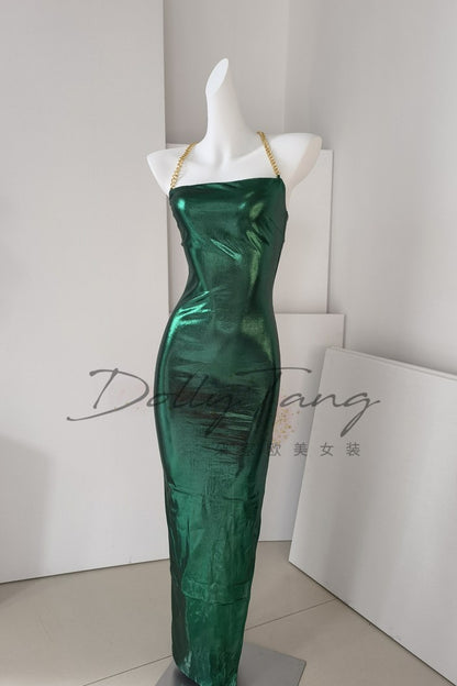 DOLLY Luxury Green Sleeveless Slim Fit High Waist Sexy Dinner Date Dress-KRASS
