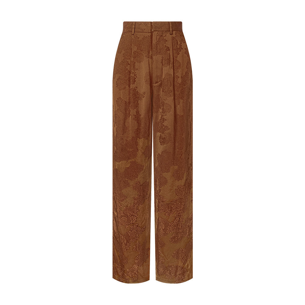 TUYUE Amber Satin Weave Zipper Casual Straight Pants- RACHEAL.