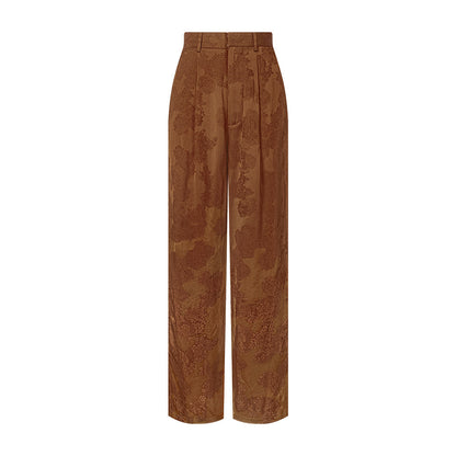 TUYUE Amber Satin Weave Zipper Casual Straight Pants- RACHEAL.
