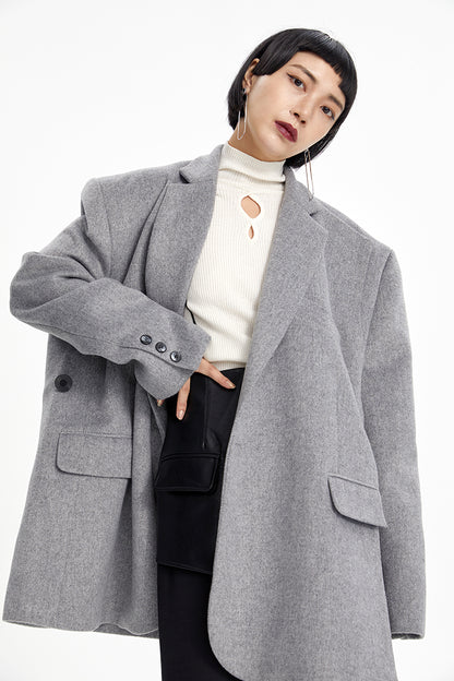 TINY IN misplaced silhouette wool women's midi grey coat -YAMO