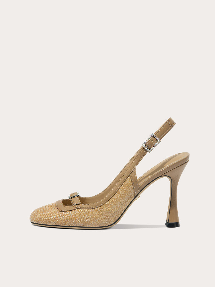 Lily Wei [modern weaving rhyme] square toe weave temperament shoes, women's literary vintage heel-GEORGINA