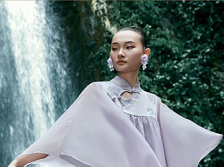 HECO [Feng Wu Clear Sleeves] New Chinese Standing Collar Buckle Flowing Dress- CLOAK.