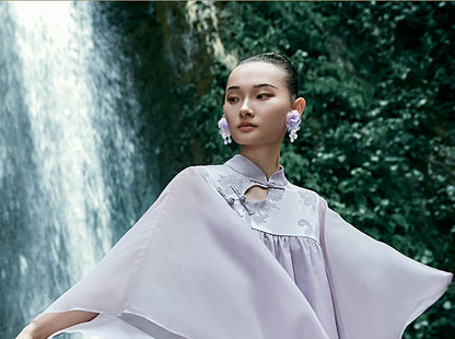 HECO [Feng Wu Clear Sleeves] New Chinese Standing Collar Buckle Flowing Dress- CLOAK.