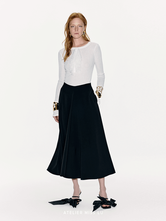 ATELIER MISS LU Lace-embellished Lightweight Knitted Long-sleeved Top - SCALAN.