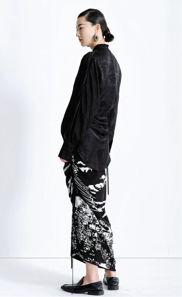 ZHUCHONGYUN Black wrap-style mulberry silk v-neck top-VANI.