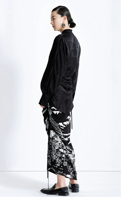 ZHUCHONGYUN Black wrap-style mulberry silk v-neck top-VANI.