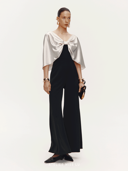 ATELIER MISS LU  Glossy Shawl Spliced Wide-leg Jumpsuit - WARM