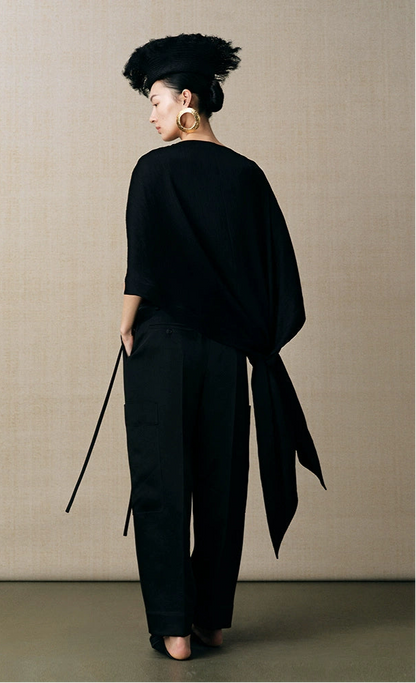 ZHUCHONGYUN pleated satin glossy one-shoulder loose silhouette top--ANARI.