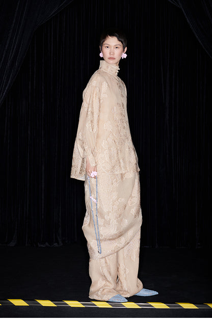 M essential Mackay Chazen silk jacquard disc button-up stand collar shirt pant set - eigiu.