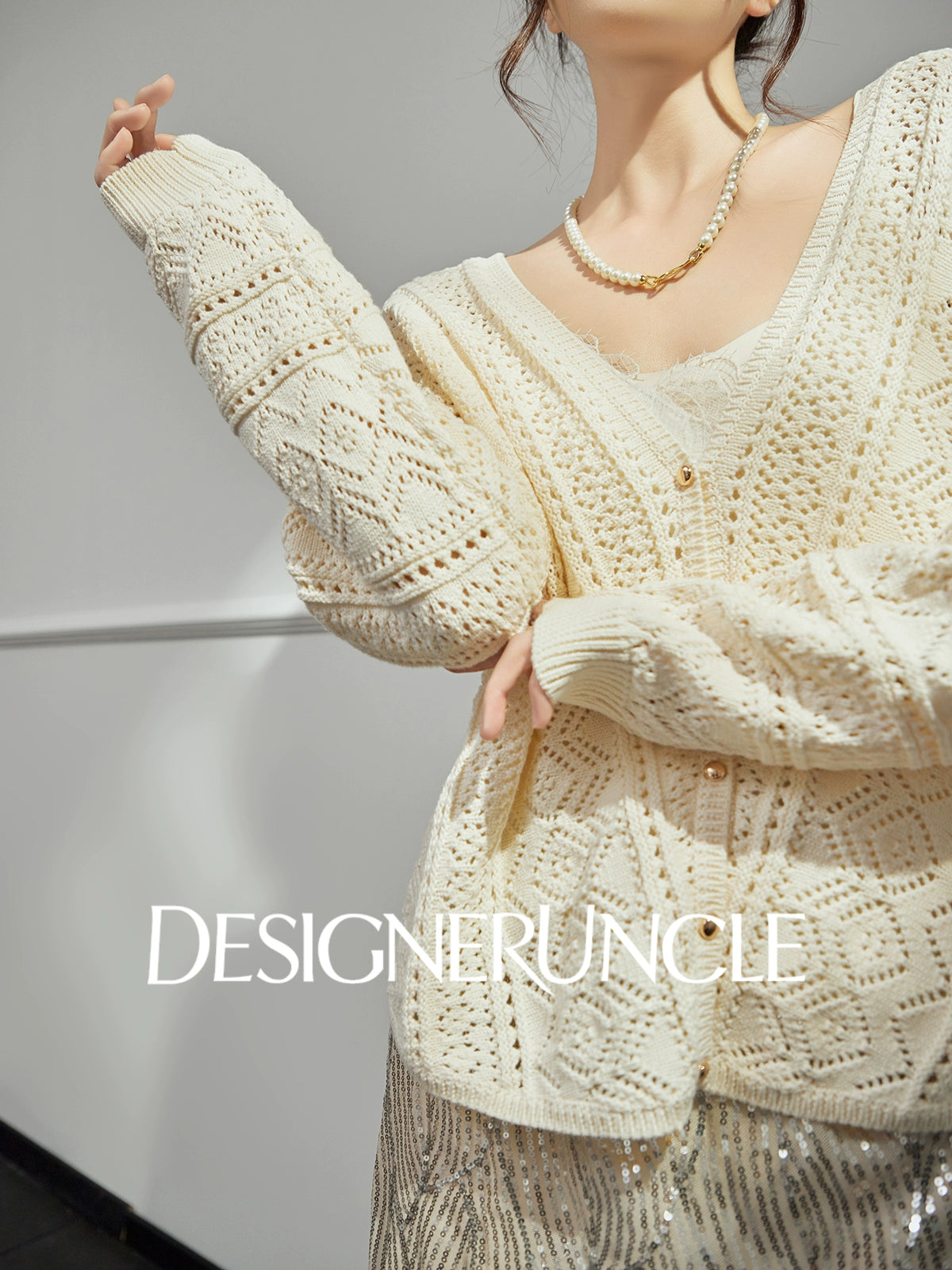 DGU "Light Grapefruit" apricot knitted sweater cut-out loose and versatile high-end top - GREC.