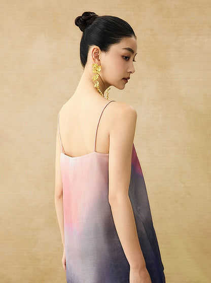 HECO Chinese Style Smudge Human Silk Camisole Cool and Breathable Seaside T - PALM.