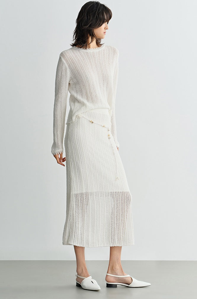 COMME MOI women's cut-out raw edge pullover knit top- VALENTINA.