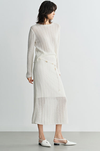 COMME MOI women's cut-out raw edge pullover knit top- VALENTINA.