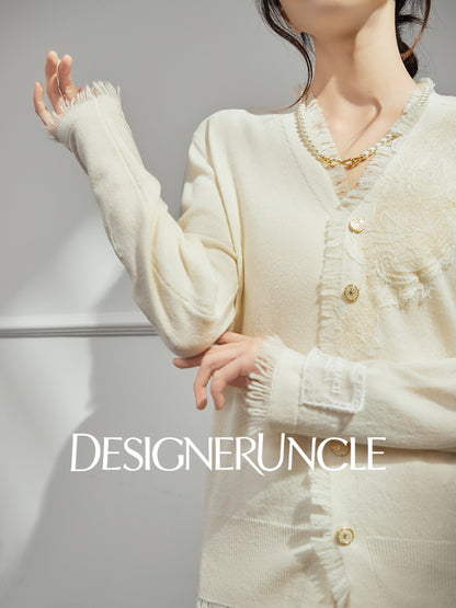 DGU "Jinyan" soft and glutinous white knitted sweater loose slimming fashion jacket - Jesse.