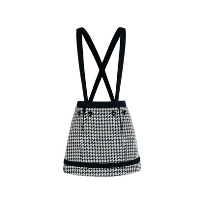 FAME retro playful houndstooth strap A-line short skirt - ASTRID