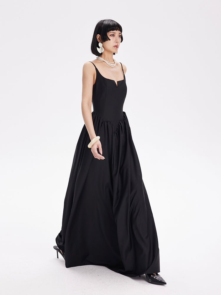 TINY IN petal-shaped waist-panelled slip black dress-HANDS