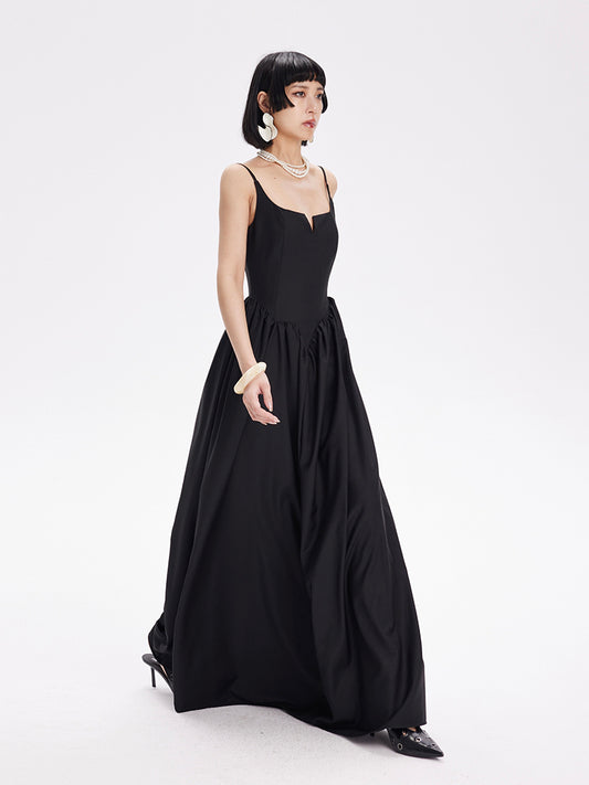 TINY IN petal-shaped waist-panelled slip black dress-HANDS