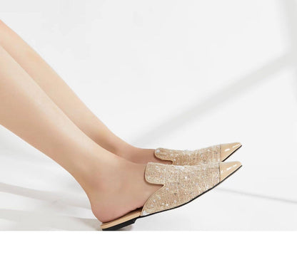 B-FEI couture paneled mules flat pointed toe slippers-YUNO.