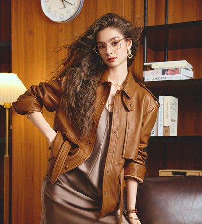 ANNASPEAK brand environmentally friendly leather silhouette jacket-LOXY.