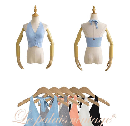 Le Palais Vintage Summer knitted vests halterneck suspenders- ROBBIE.