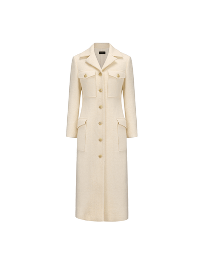 AtelierMissLu Vintage Pocket Design Sheep Wool Long Coat - ADEG.