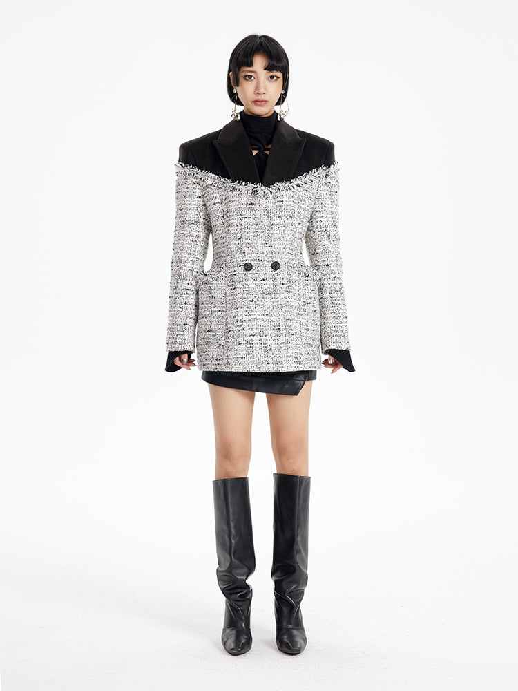 TINY IN tweed wool long sleeve coat-SAKI.
