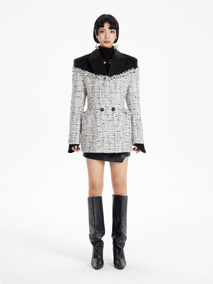 TINY IN tweed wool long sleeve coat-SAKI.